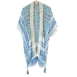 Janis And John Boho Kimono Swim Cover Beach Sheer Tassel Lace O/S Fairy‎ Goddess